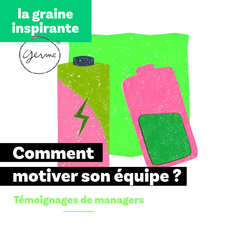 Vignette de podcast sur comment motiver son équipe illustrée par une pile qui se recharge